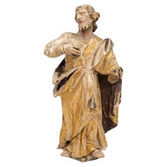 Italian Carved Wood and Polychrome Gilding Santos Figure H 29" W 13" Dept