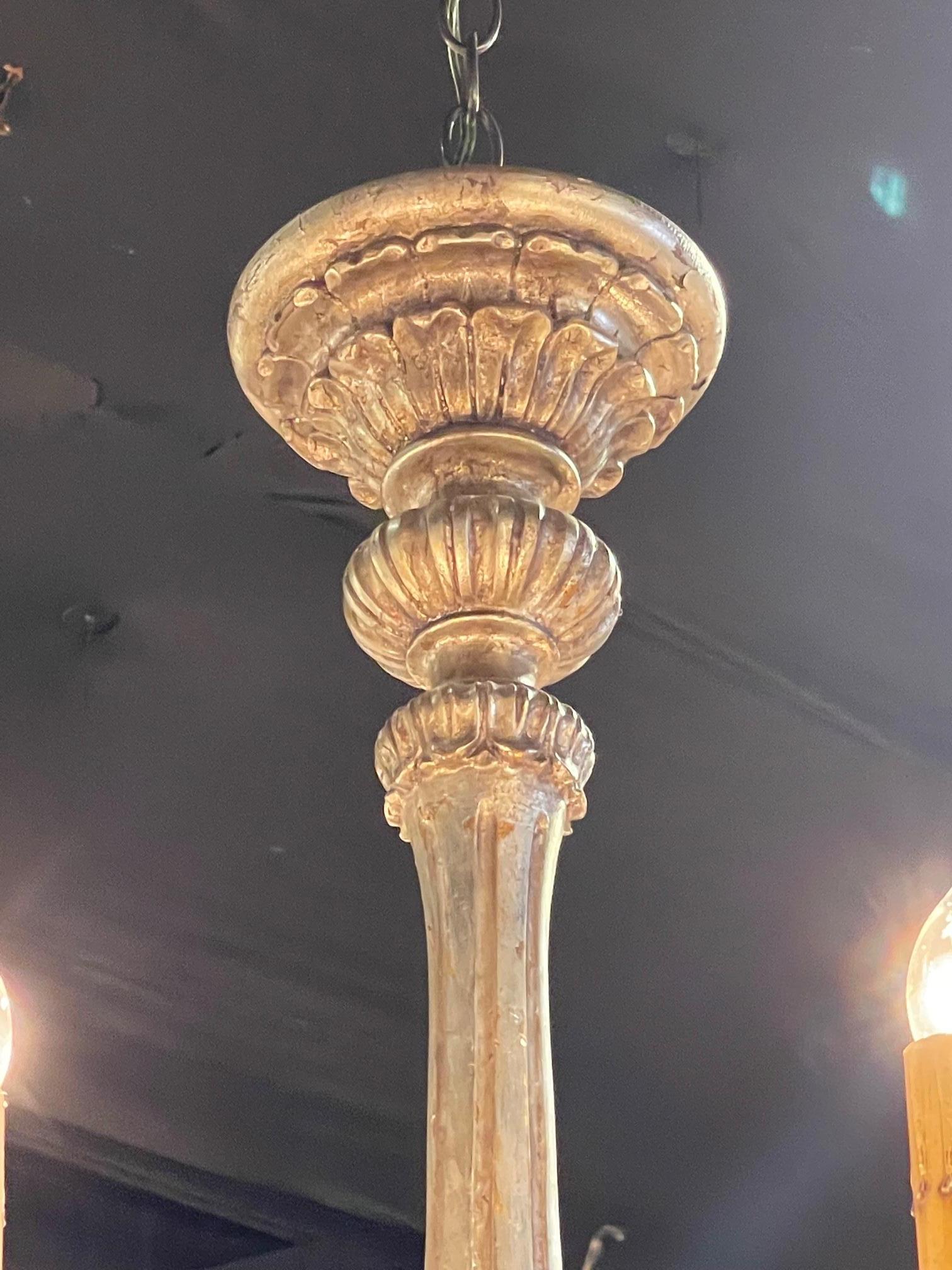 Italian Carved Wood Chandelier In Good Condition In Dallas, TX