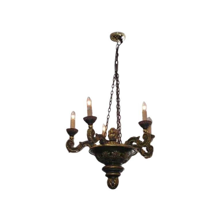 Italian Carved Wood Chandelier For Sale