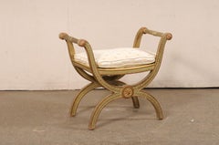 Italian Carved-Wood Curule Stool w/Seat Cushion