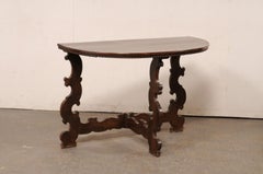 Italian Carved-Wood Demi-Lune Table w/Scalloped Legs and Stretchers, 19th C.