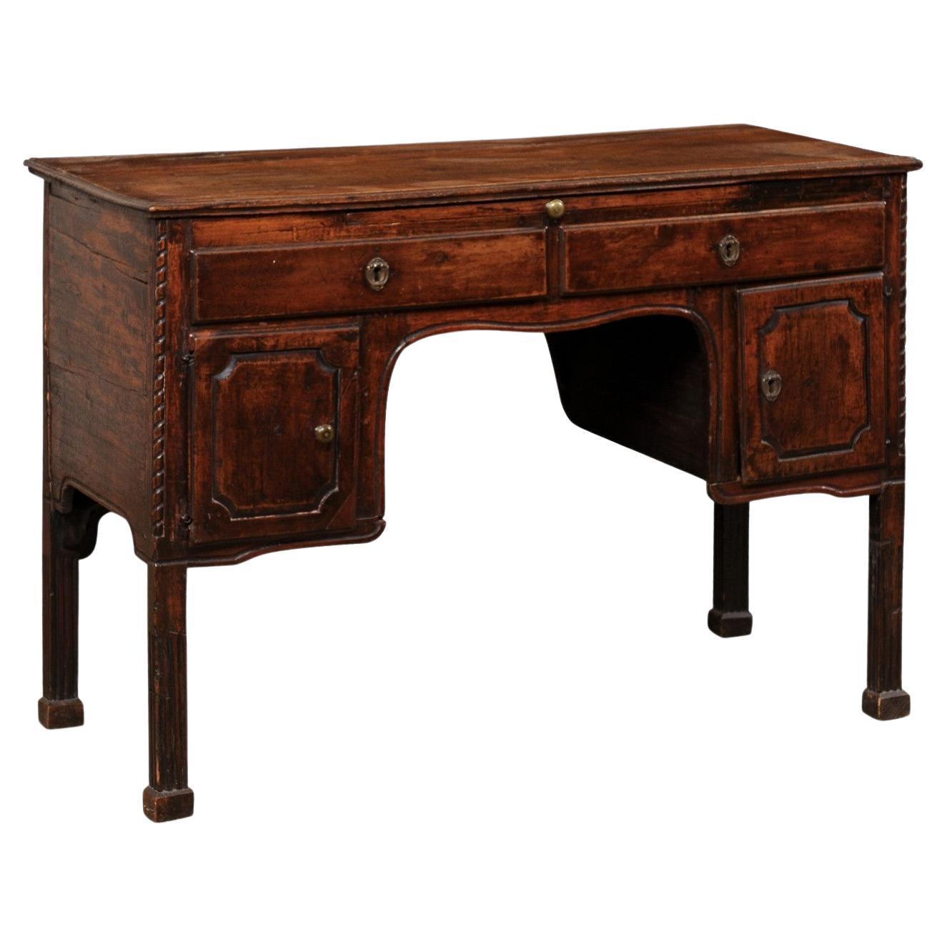 Italian Carved-Wood Desk W/Pullout Writing Shelf & Great Storage, 19th Century For Sale