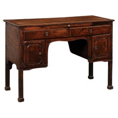 Italian Carved-Wood Desk W/Pullout Writing Shelf & Great Storage, 19th Century