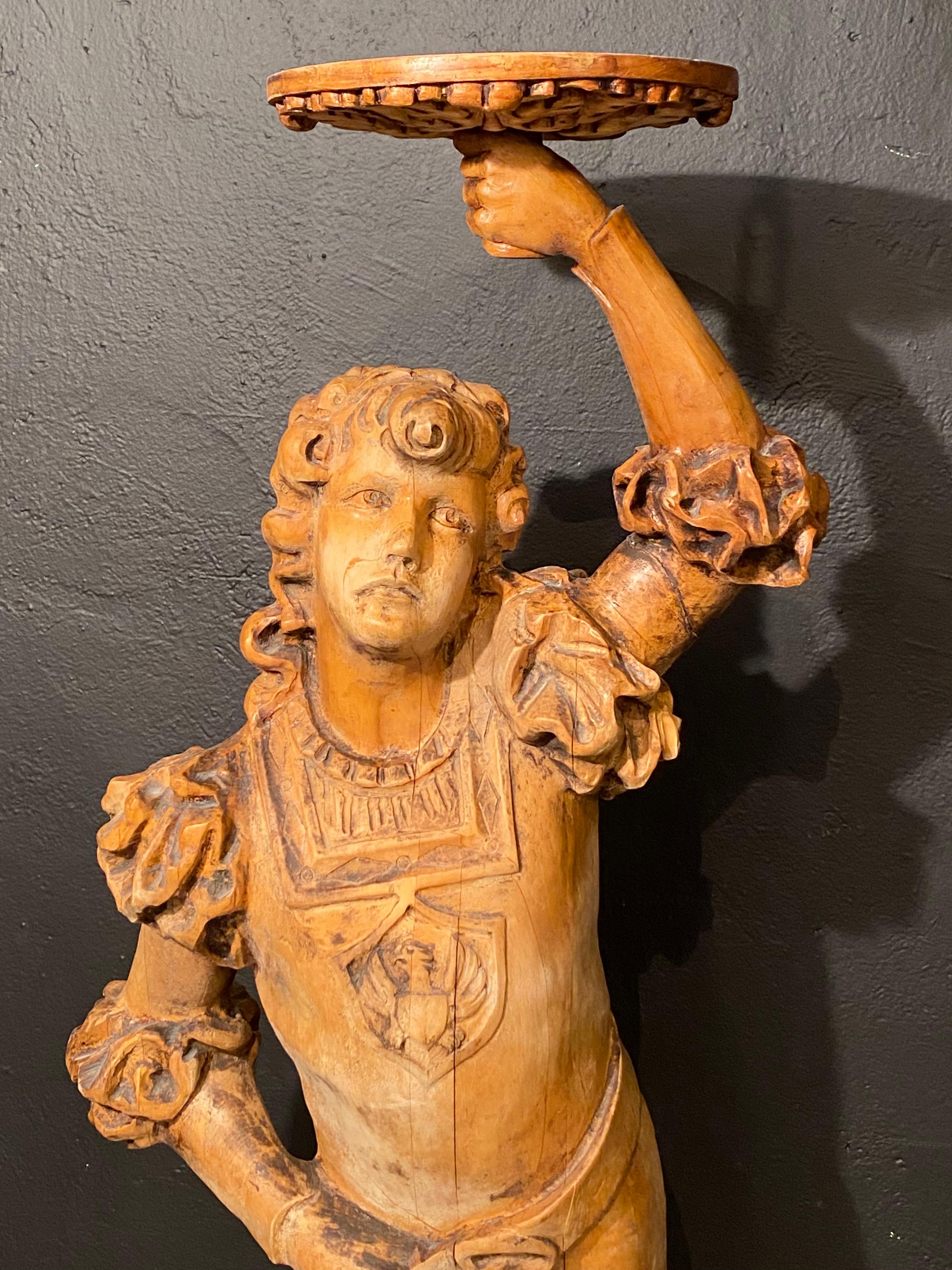 19th Century Italian Carved Wood Figural Card Stand, Receiver, Late 18th Century For Sale