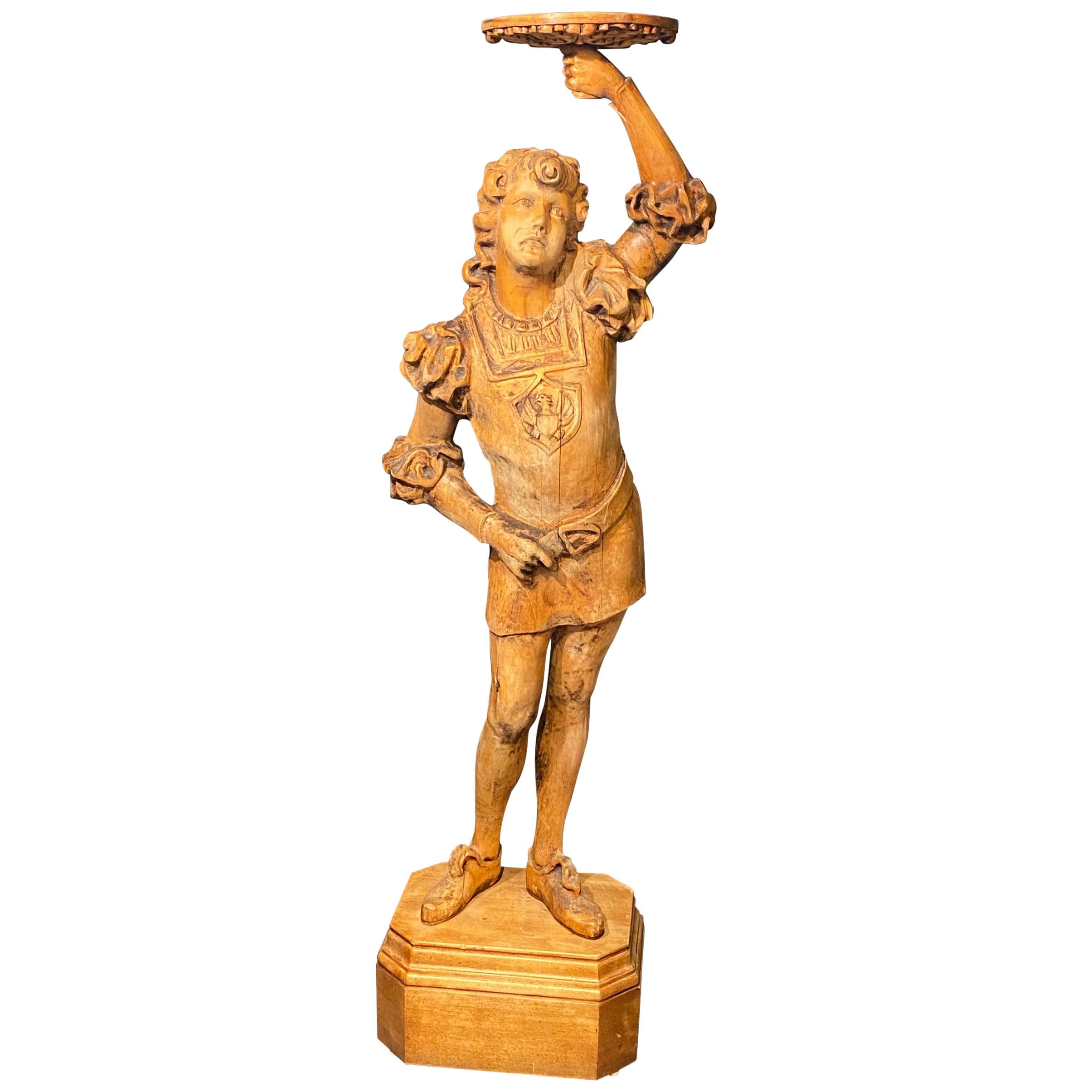 Italian Carved Wood Figural Card Stand, Receiver, Late 18th Century For Sale