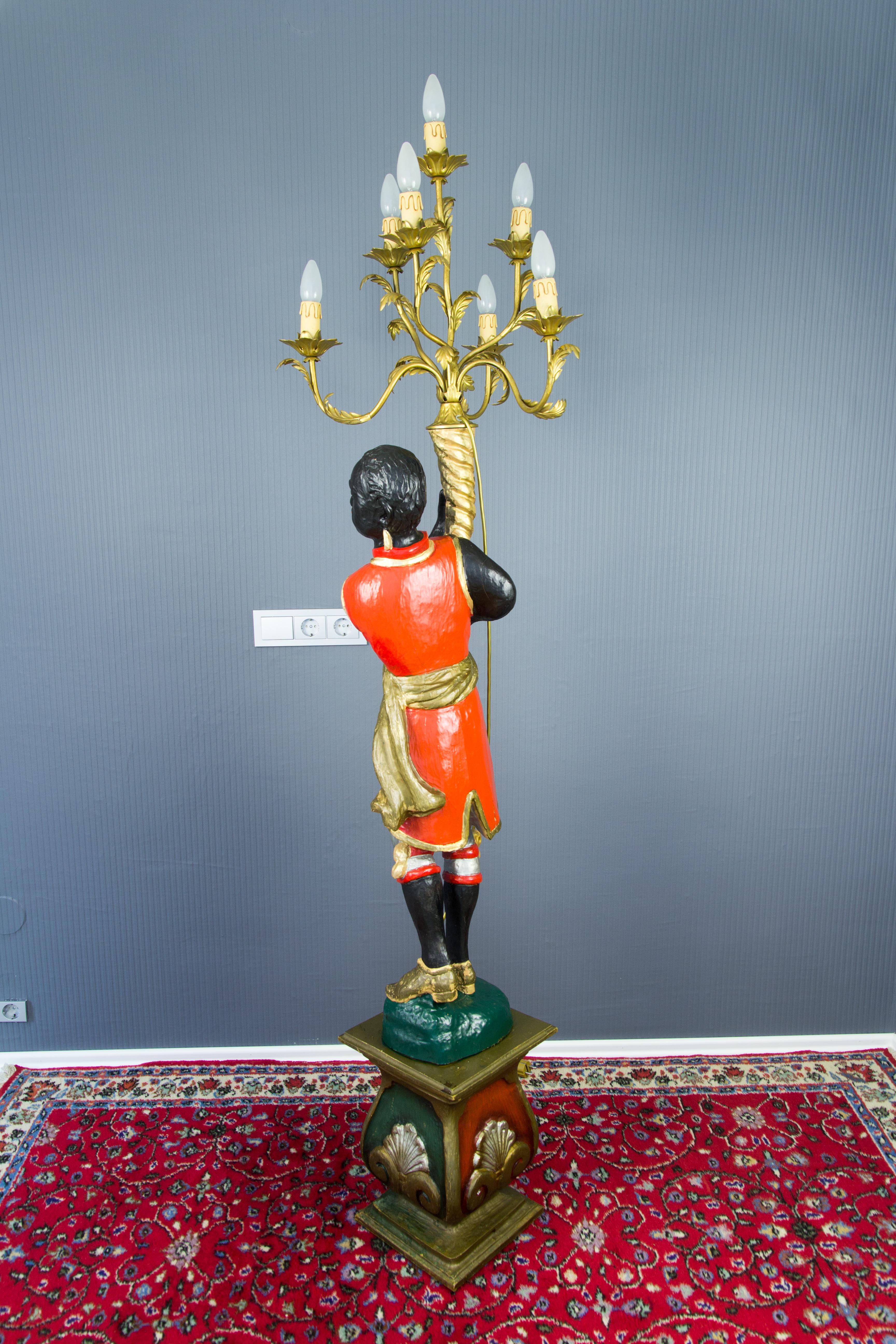 Italian Carved Wood Figural Torchère Candelabra Seven-Light Floor Lamp, 1950s 2