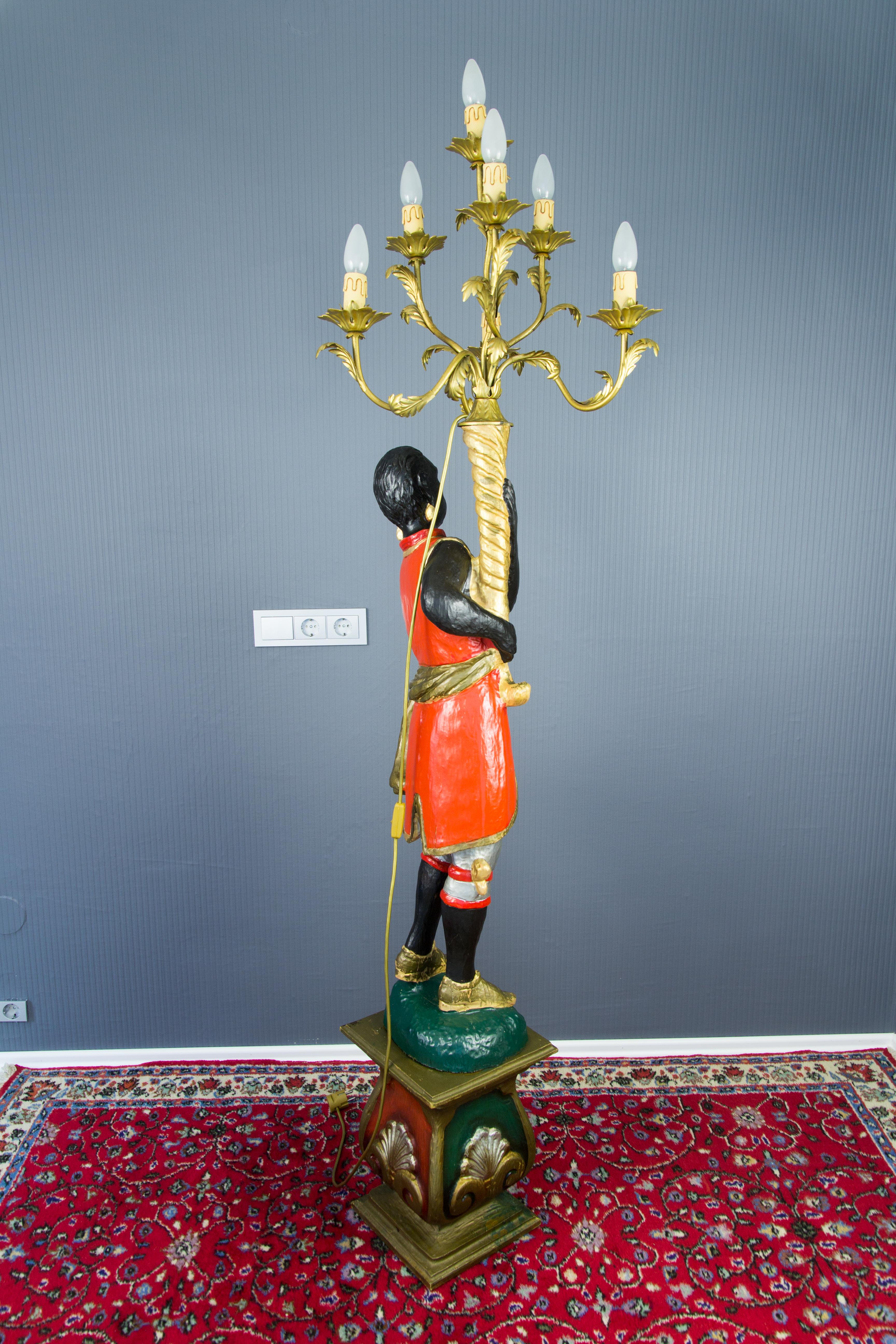 Italian Carved Wood Figural Torchère Candelabra Seven-Light Floor Lamp, 1950s 4