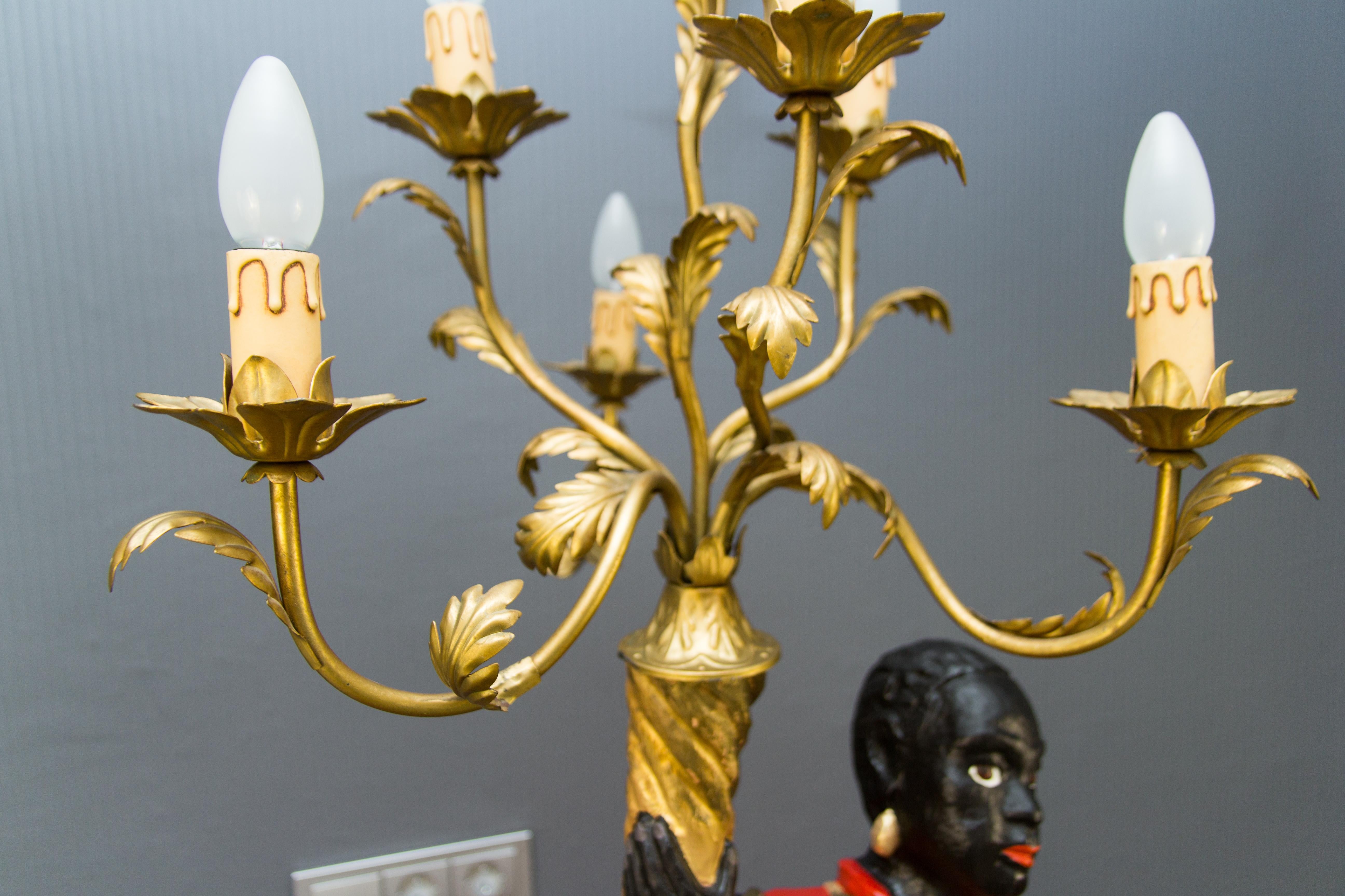 Italian Carved Wood Figural Torchère Candelabra Seven-Light Floor Lamp, 1950s 12