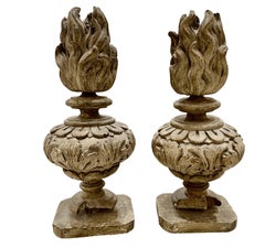 Italian carved wood flame urns, 18th Century