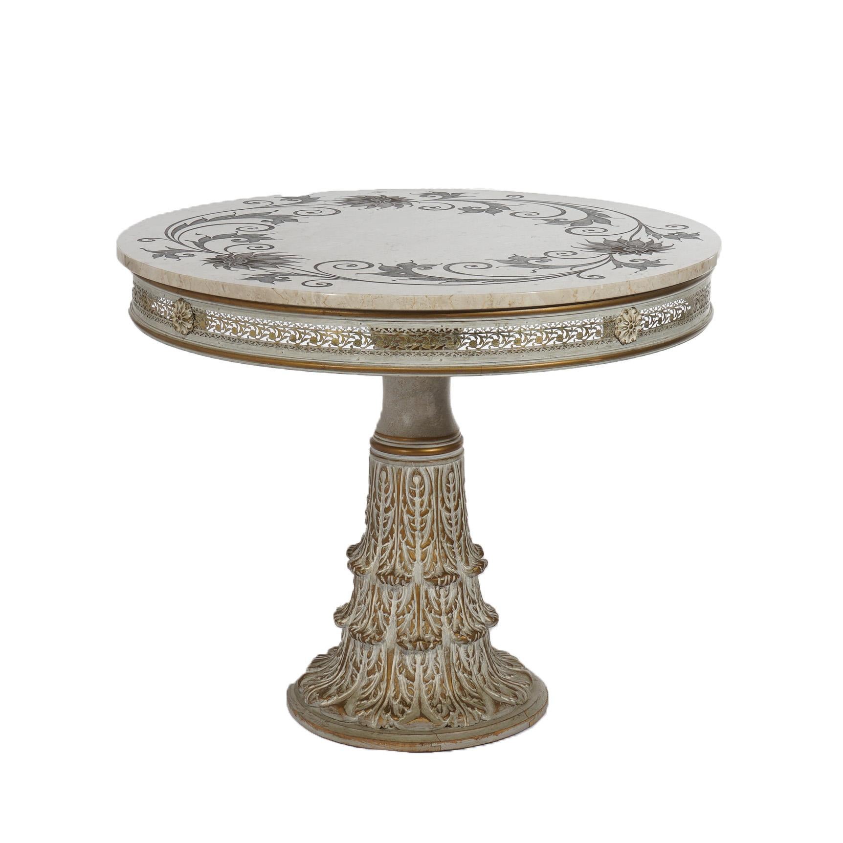 Italian Carved Wood & Foliate Inlaid Marble Center Table, 20th C 6