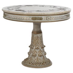 Italian Carved Wood 
Foliate Inlaid Marble Center Table, 20th C
