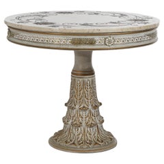 Italian Carved Wood & Foliate Inlaid Marble Center Table, 20th C