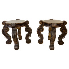 Italian Carved Wood & Gilt Pedestal Tables, A-Pair