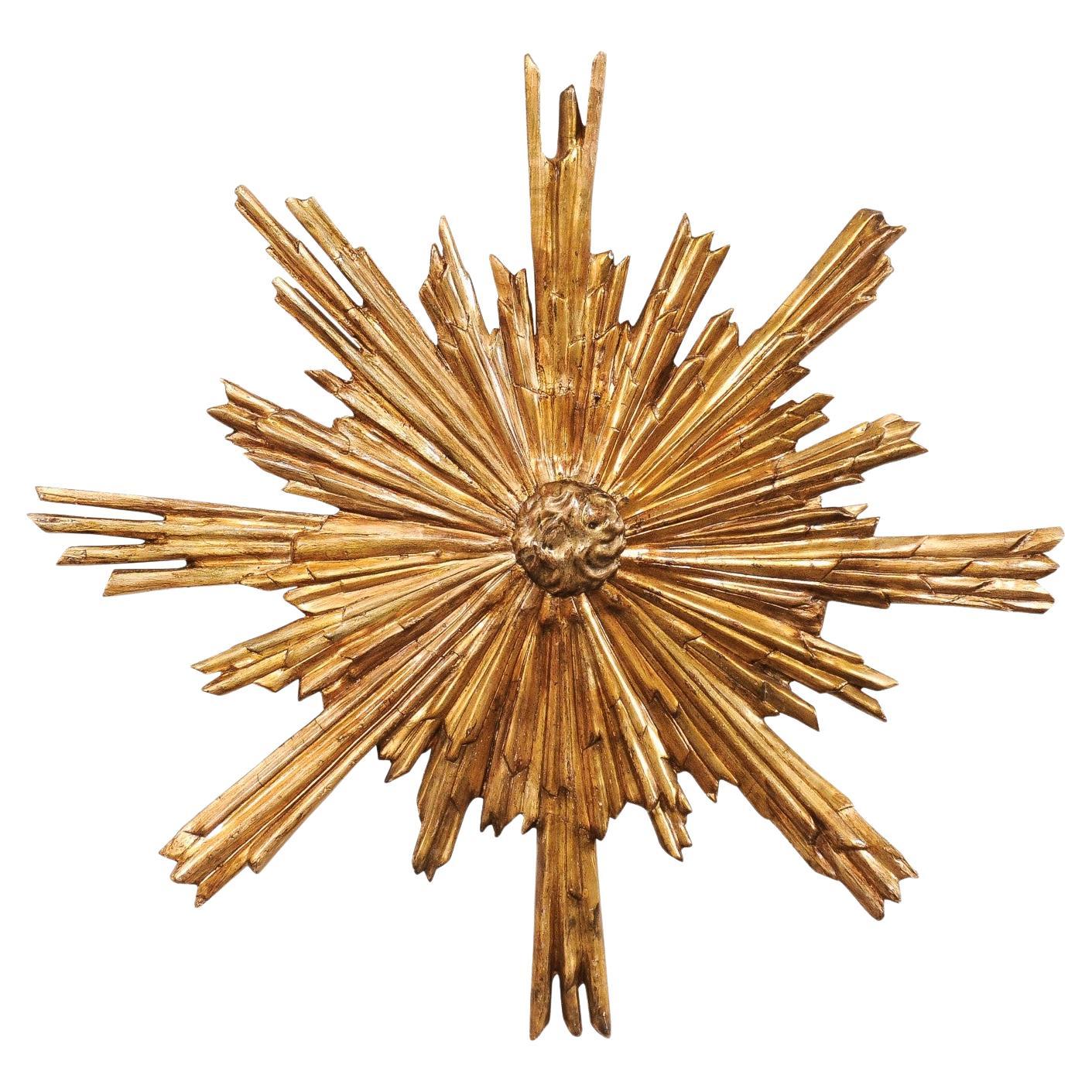 Italian Carved Wood Gold Sunburst w/Undulating Rays, 2.75 Ft. Diameter For Sale