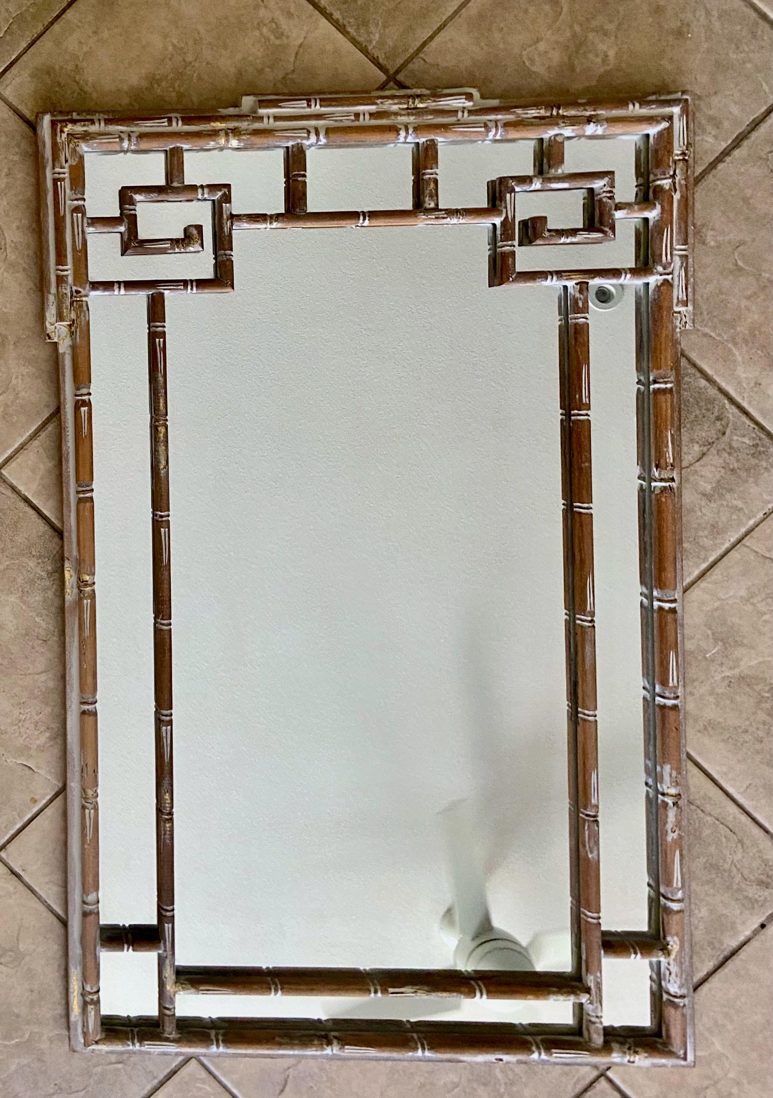  Italian Carved Wood Greek Key Faux Bamboo Wall Mirror For Sale 10