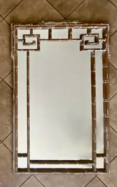 Italian Carved Wood Greek Key Faux Bamboo Wall Mirror