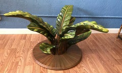 Italian Carved Wood Mid Century "Palm Frond" Cocktail Table