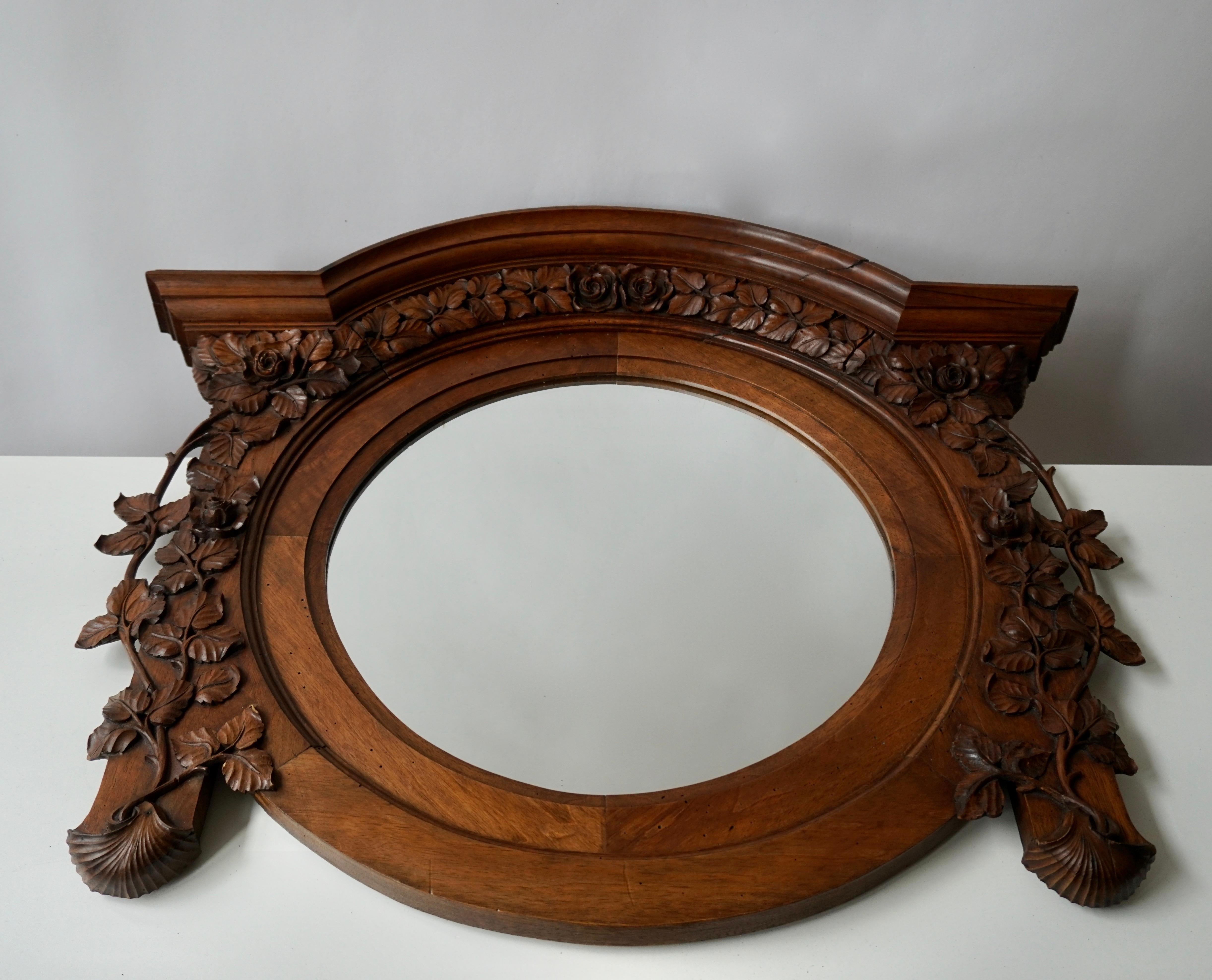 Hollywood Regency Italian Carved Wood Mirror For Sale