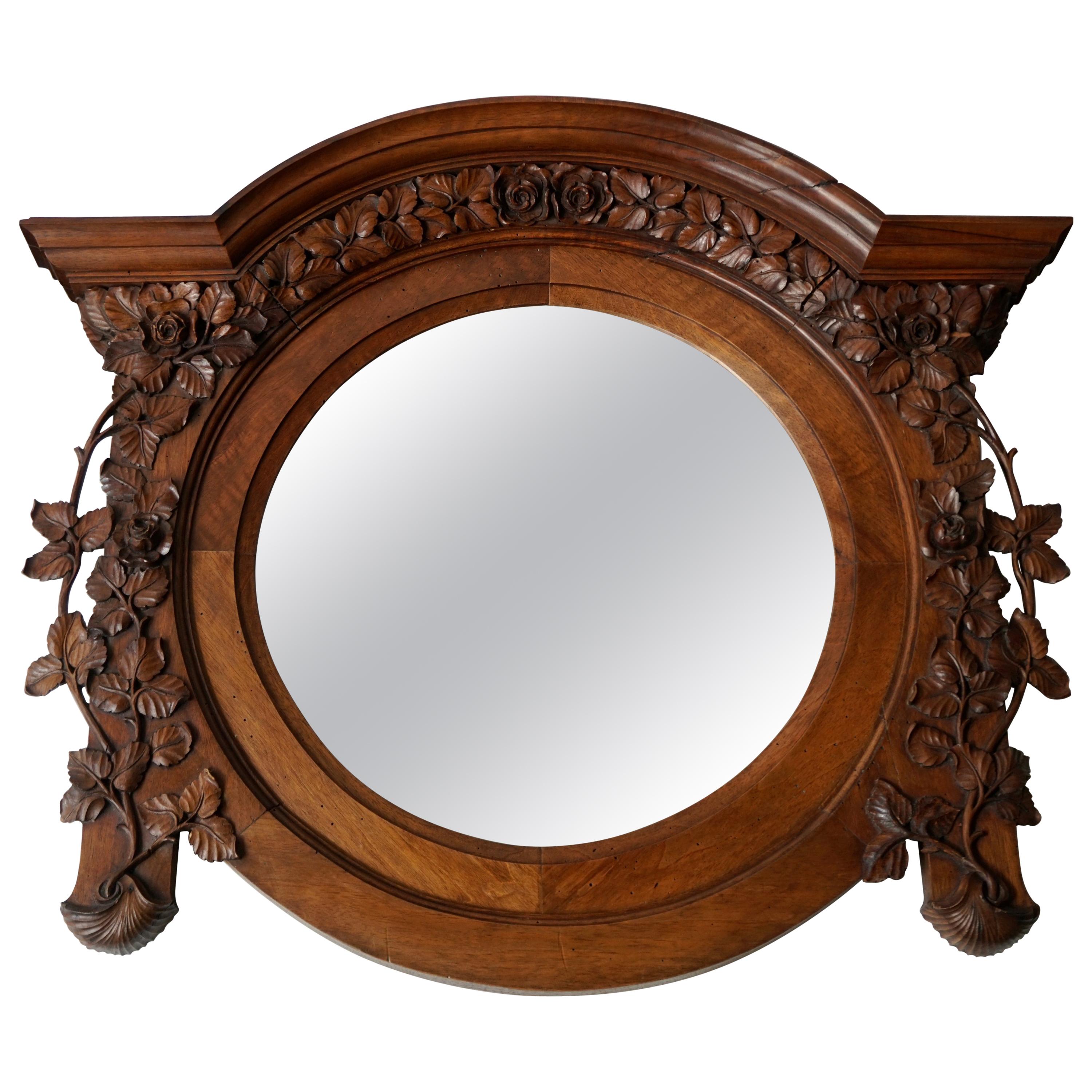 Italian Carved Wood Mirror For Sale