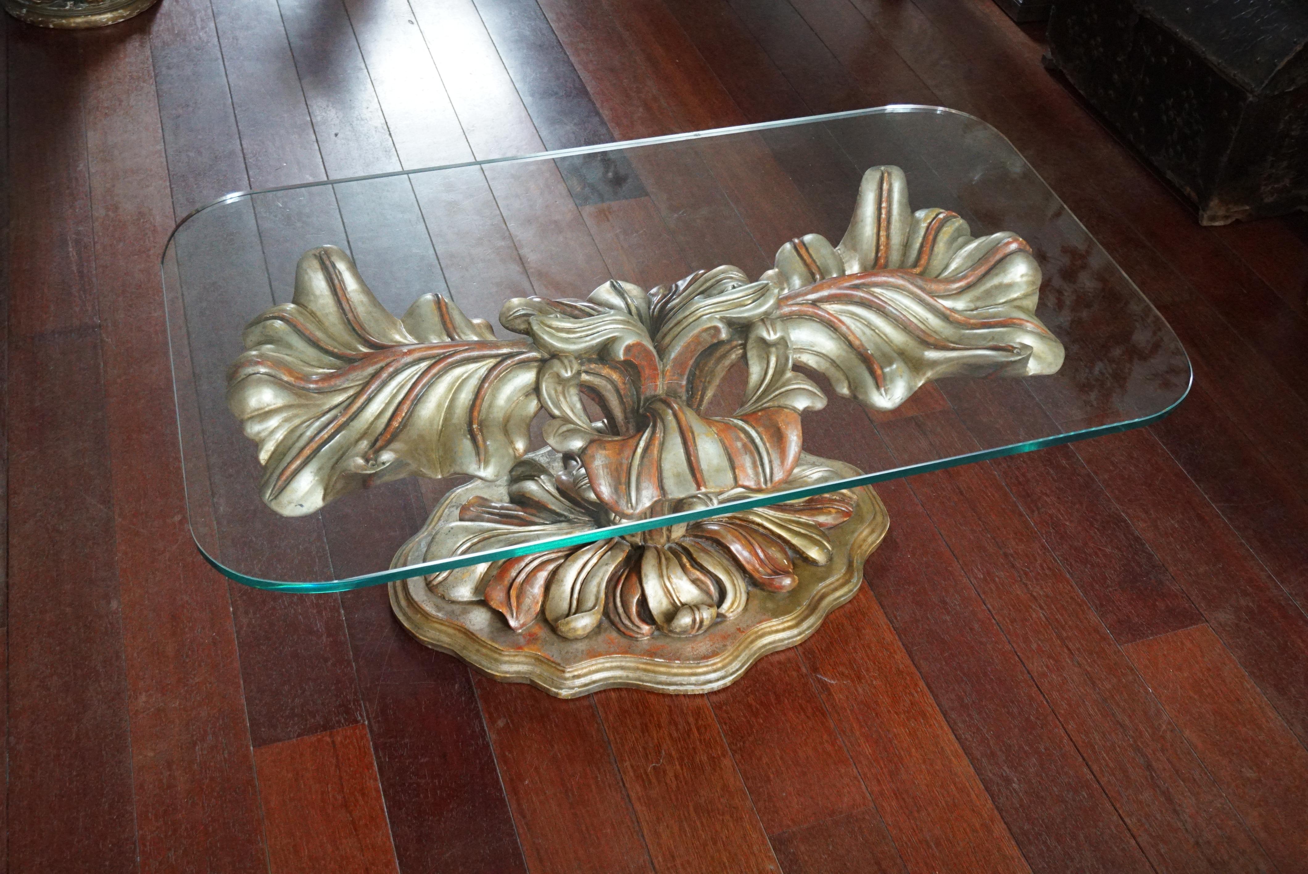 20th Century Italian Carved Wood Palm Tree Base Dining Table For Sale