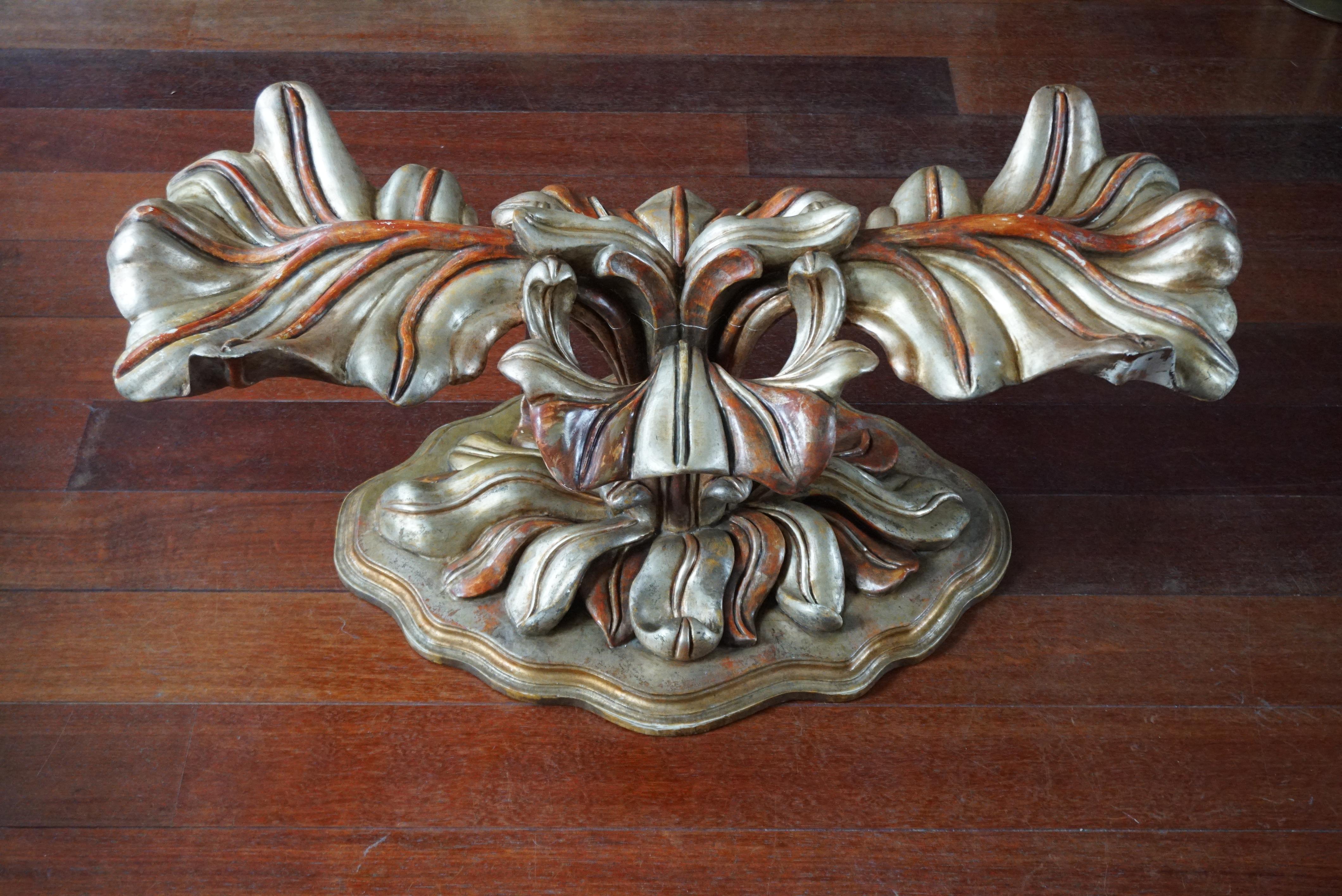 Glass Italian Carved Wood Palm Tree Base Dining Table For Sale