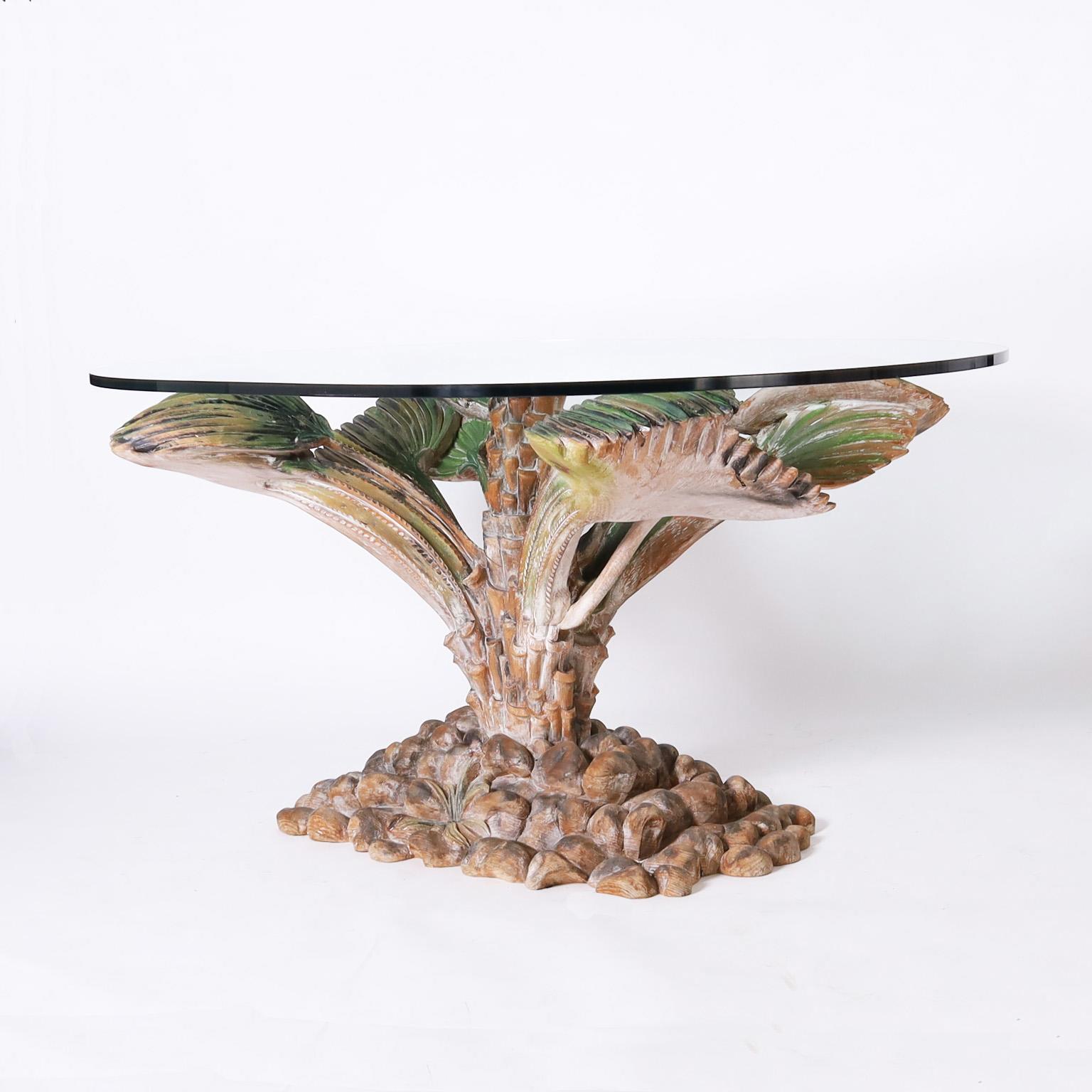 Mid-Century Modern Italian Carved Wood Palm Tree Dining Table