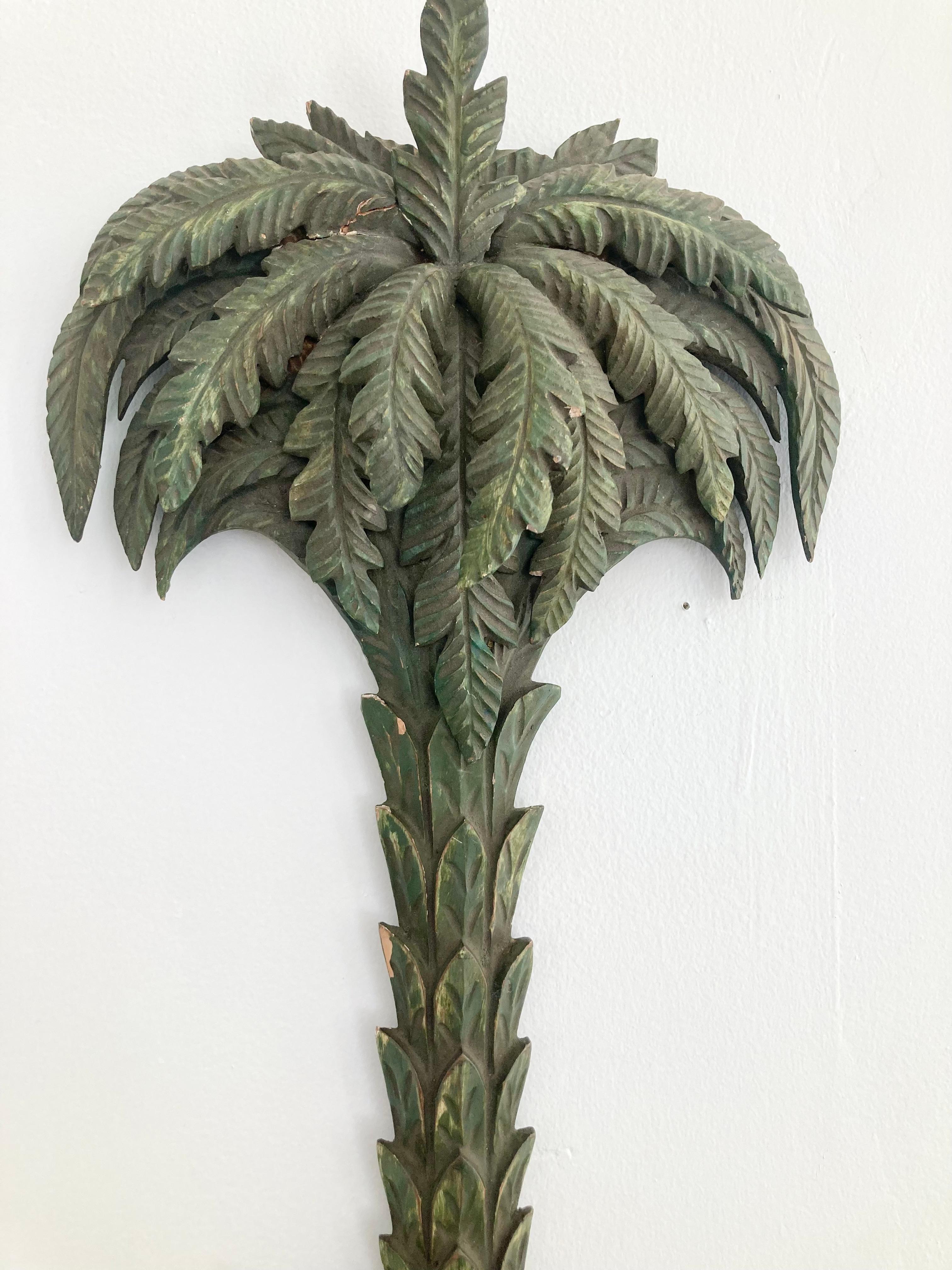Italian Carved Wood Palm Tree Wall Sconces, a Pair For Sale 2