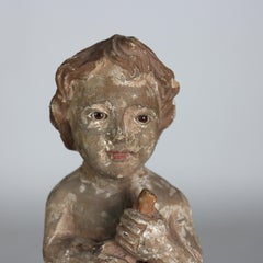 Italian Carved Wood Putti Musician Figures With Glass Eyes C1920