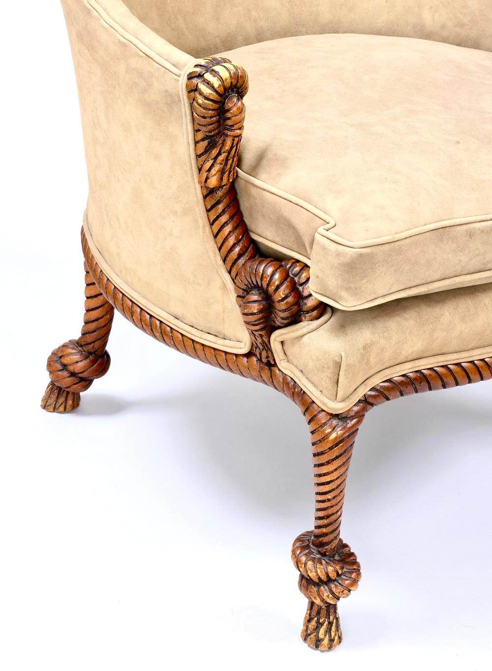 Regency Italian Carved Wood Rope and Tassel Armchairs - A Pair