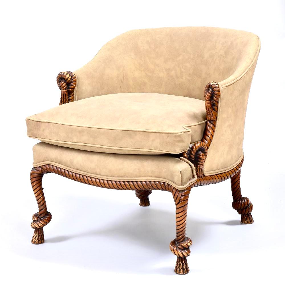 Italian Carved Wood Rope and Tassel Armchairs - A Pair In Good Condition In Bradenton, FL