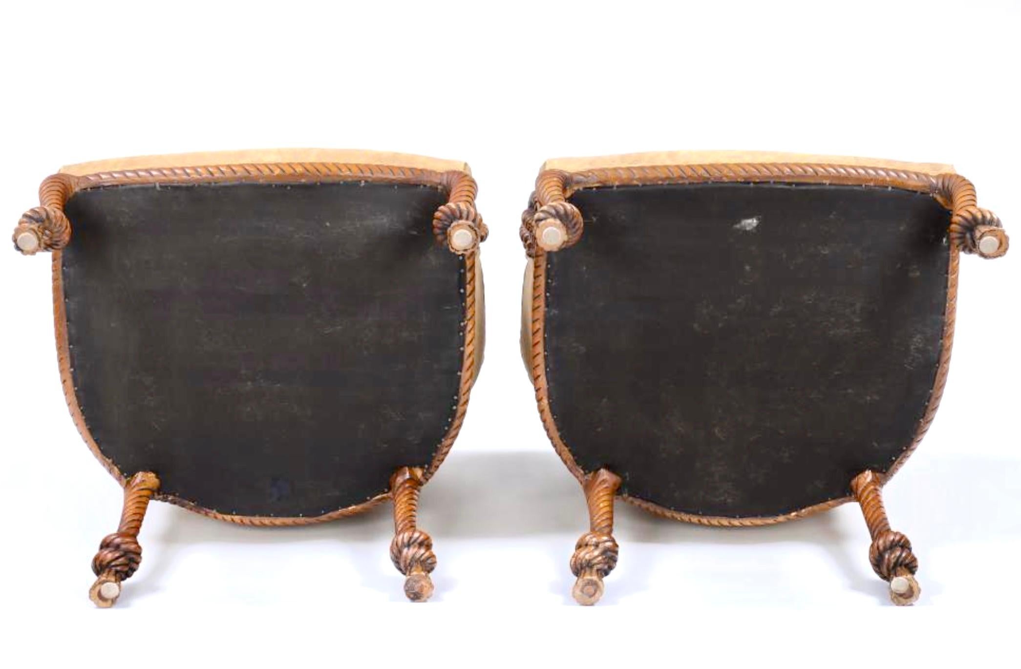 20th Century Italian Carved Wood Rope and Tassel Armchairs - A Pair