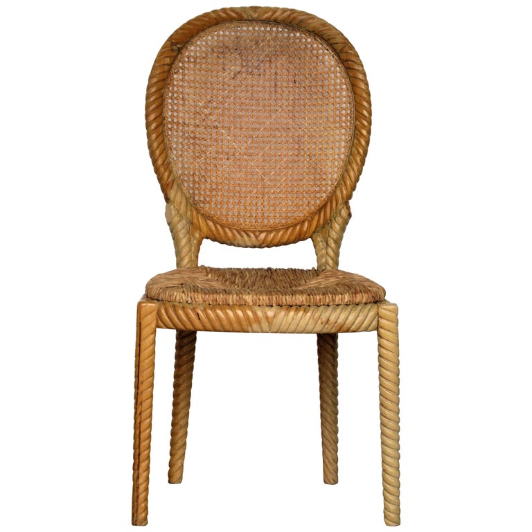 Italian Carved Wood Rope Chair For Sale at 1stDibs