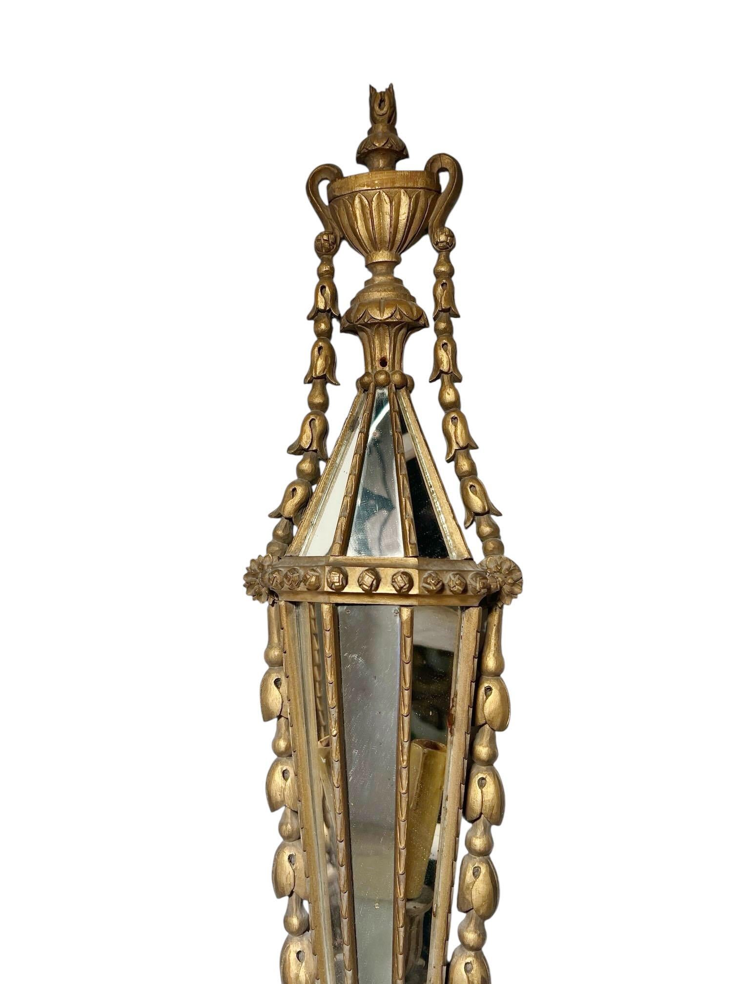 Italian Carved Wood Sconces With Inlaid Mirrors In Good Condition For Sale In Dallas, TX