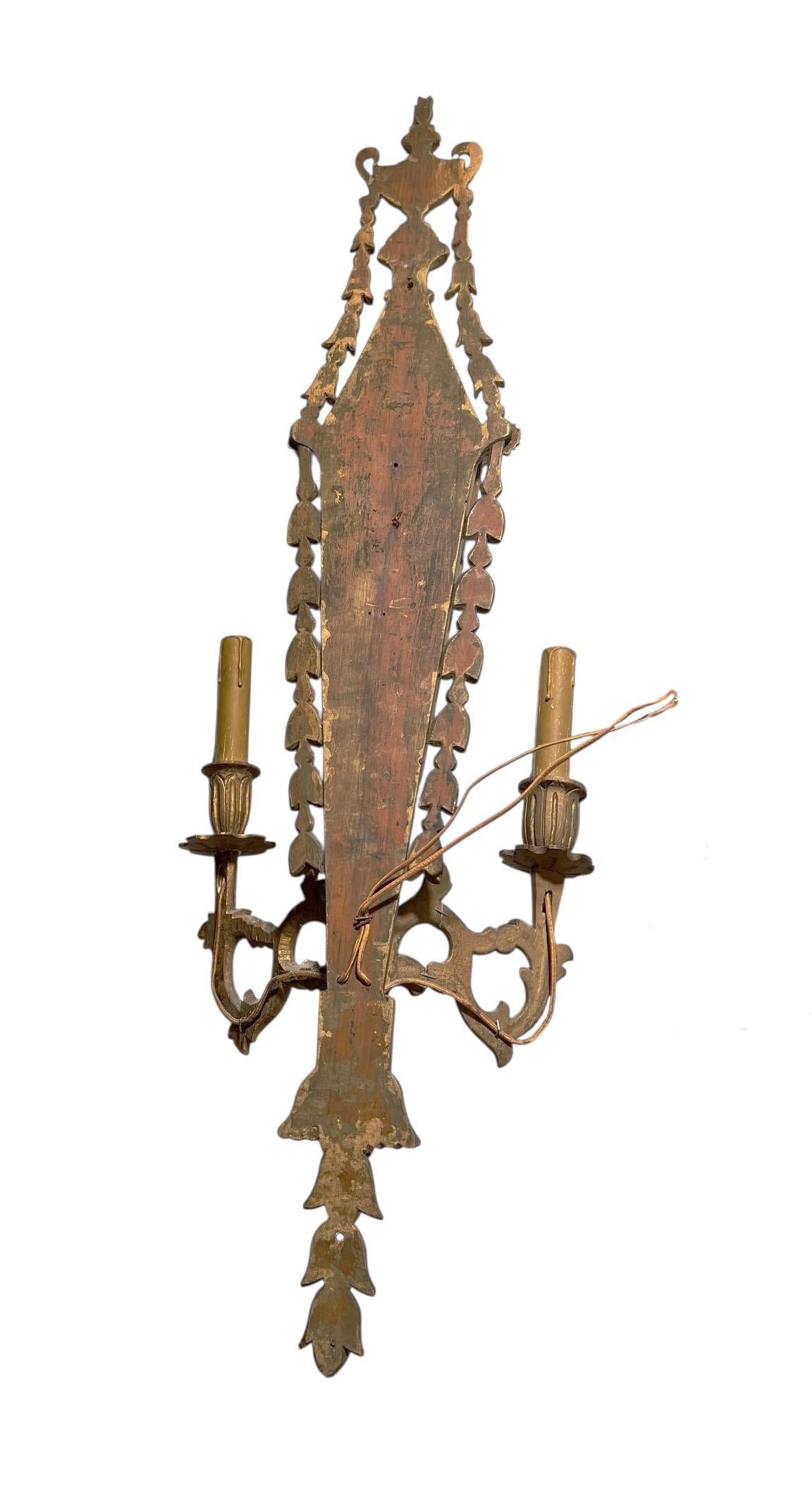 Italian Carved Wood Sconces With Inlaid Mirrors For Sale 1