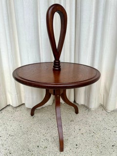 Italian Carved Wood Side Table (TWO available) w/ Ribbon Handle Top