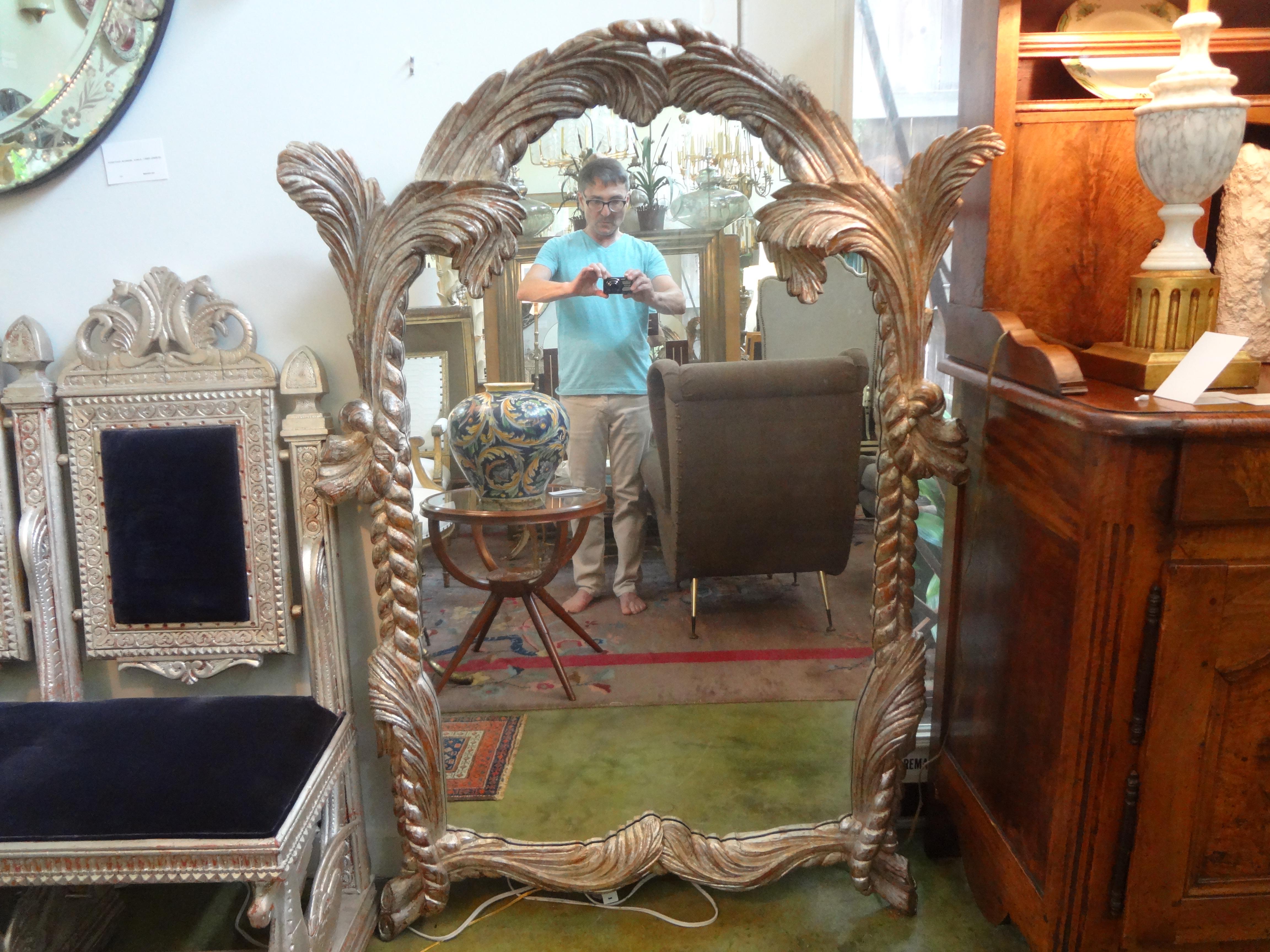 Italian Carved Wood Silver Gilt Mirror Inspired by Serge Roche 3