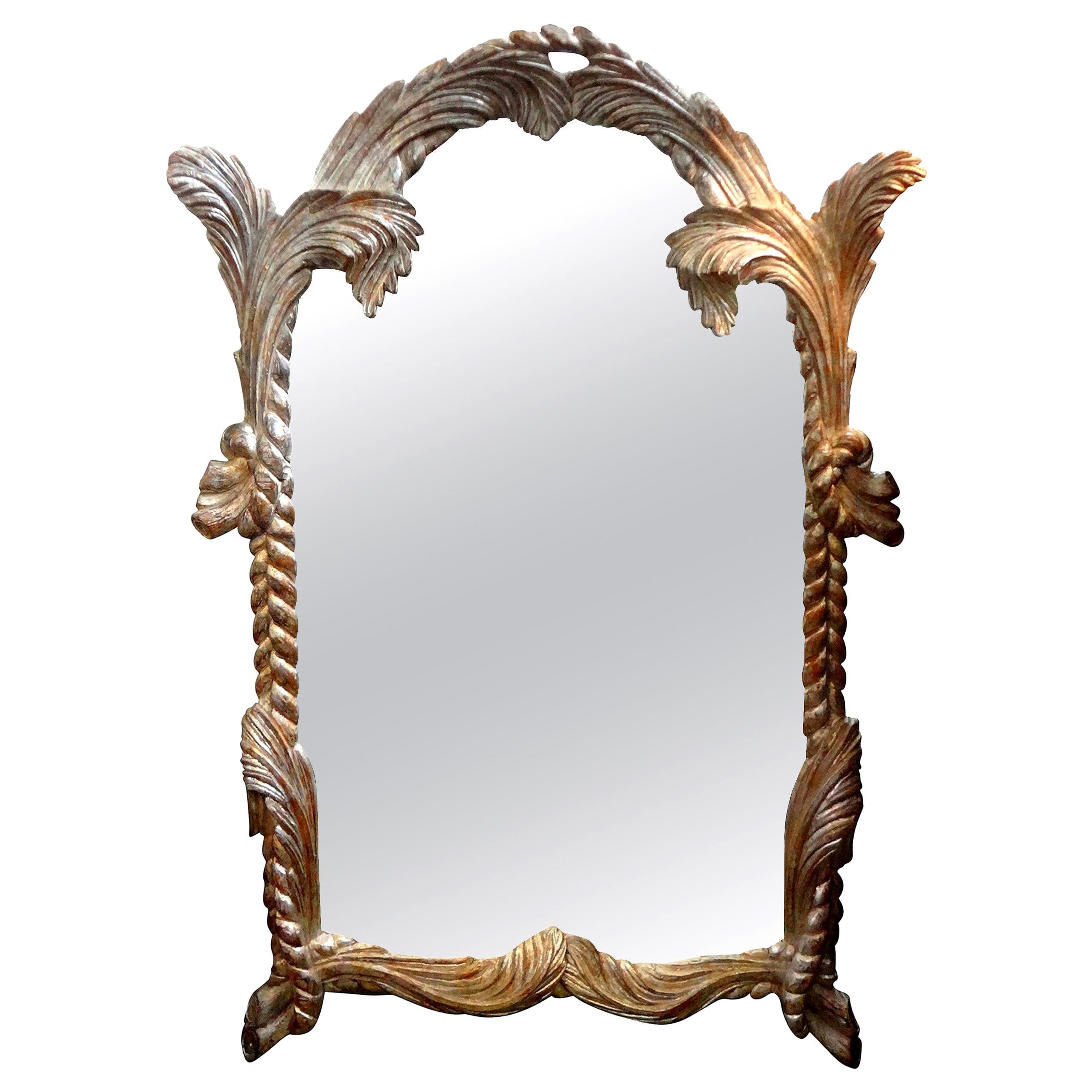 Italian Carved Wood Silver Gilt Mirror Inspired by Serge Roche