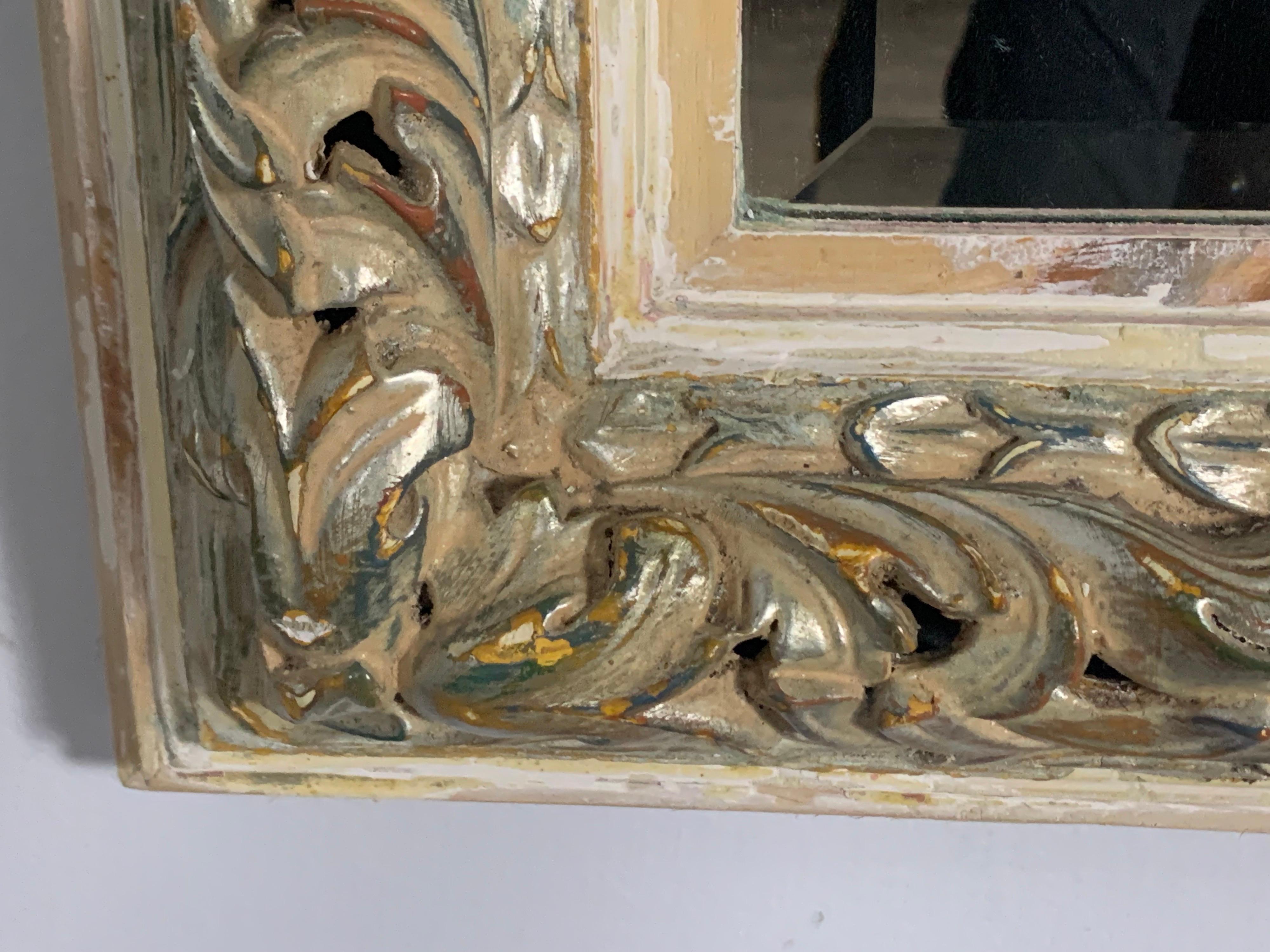 Hand-Carved Italian Carved Wood Silvered Mirror, C. 1940