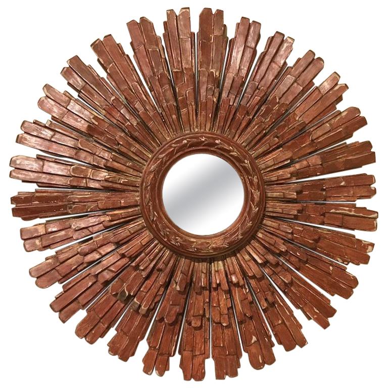 Specchio a stella in legno intagliato italiano, metà del XX secolo