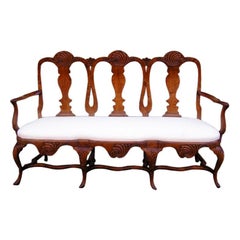 Italian Carved Wood Triple Splat Back Cherry Settee, Circa 1770