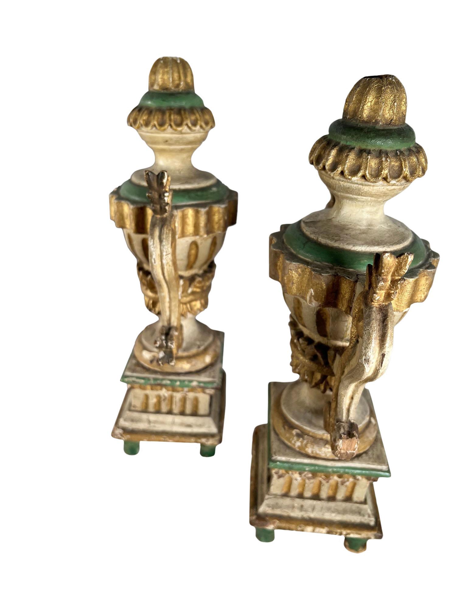 Mid-19th Century Italian Carved Wood Urns  For Sale