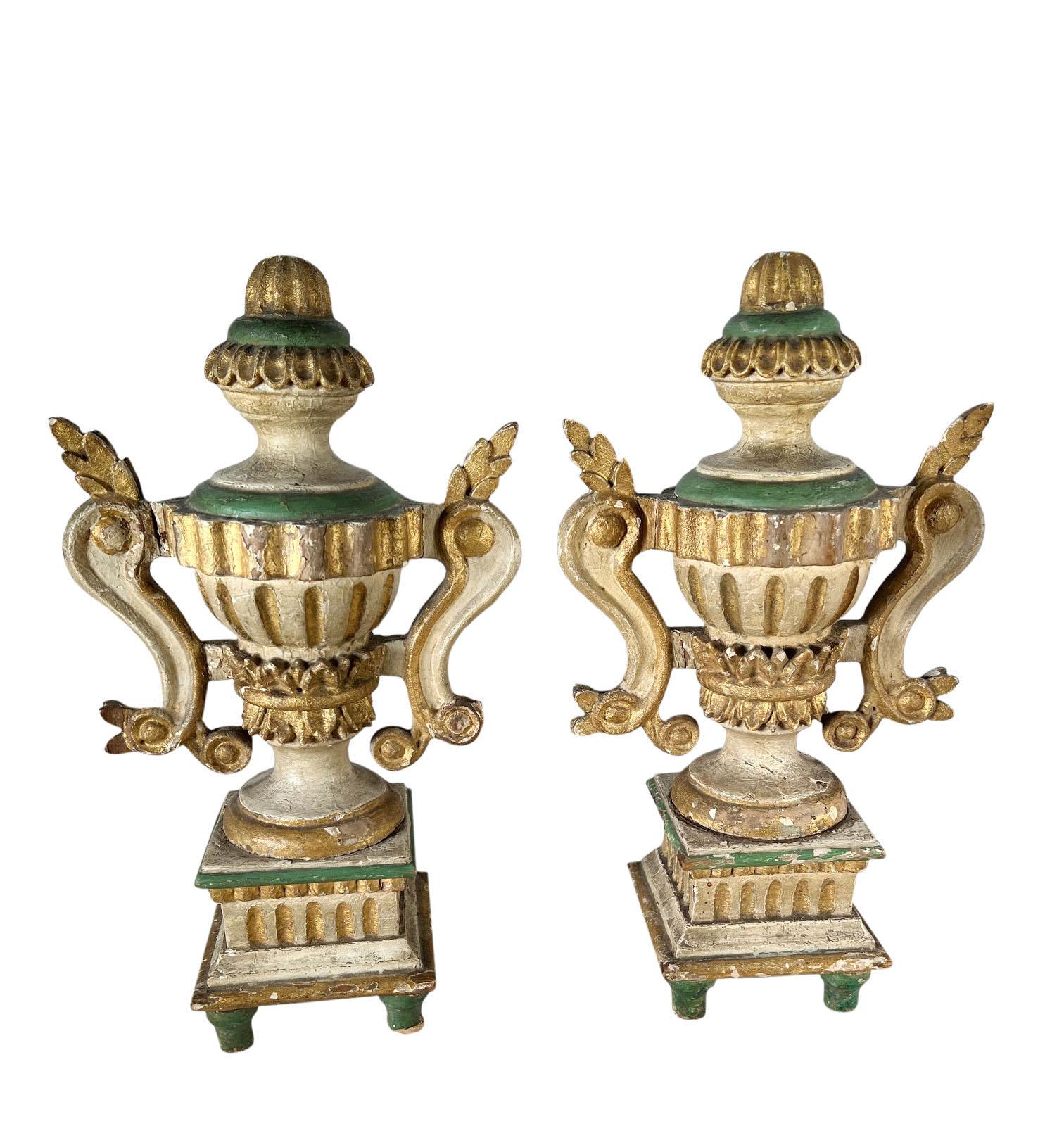 Italian Carved Wood Urns 