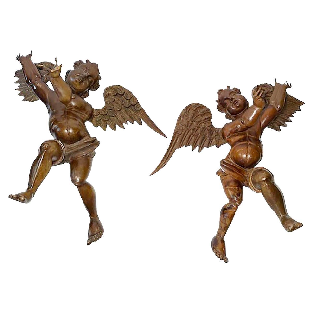 Italian Carved Wooden Angels For Sale
