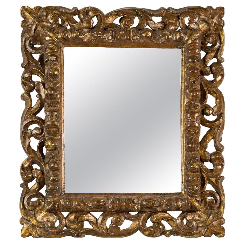 Italian Carved Wooden Frame, Italy, 17th Century, Florence Baroque Mirror For Sale