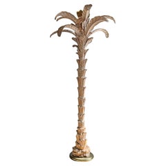 Italian Carved Wooden Palm Tree Floor Lamp Chelini 1970s