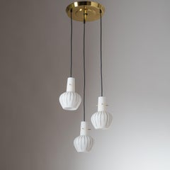 Italian Suspension Chandelier, circa 1960, Enameled Glass and Brass