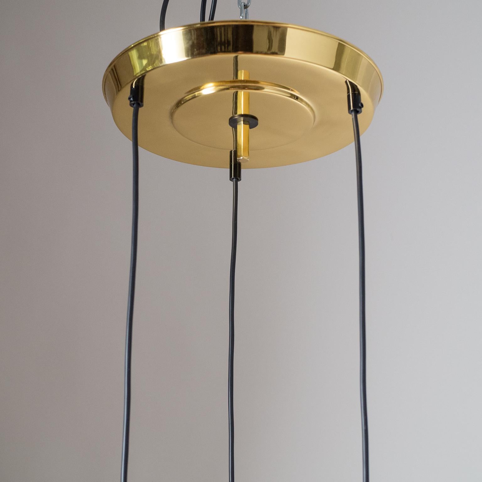Italian Suspension Chandelier, circa 1960, Enameled Glass and Brass For Sale 3