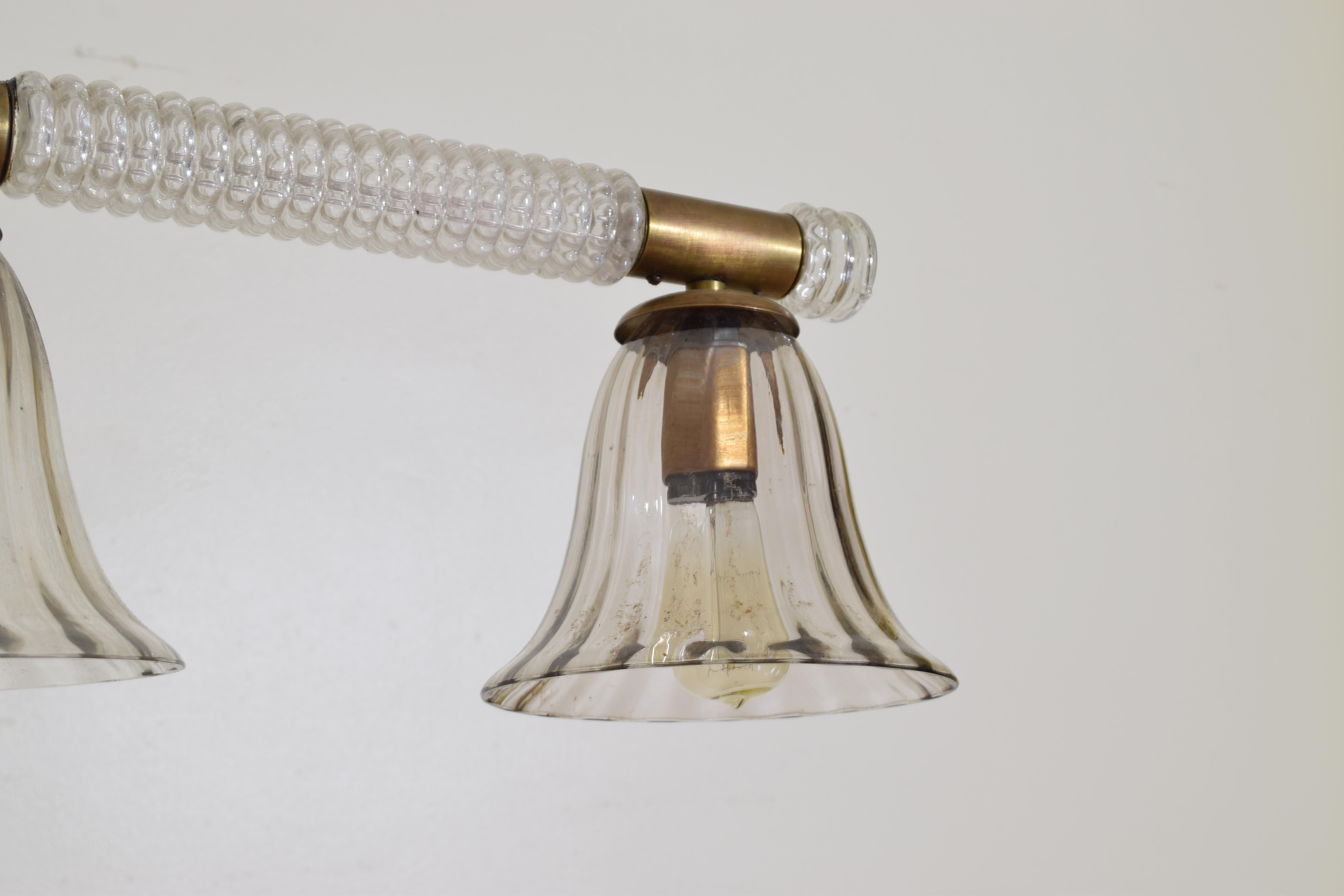 Italian Cast and Blown Glass 3-Light Chandelier, Mid-20th Century, UL Wired 5
