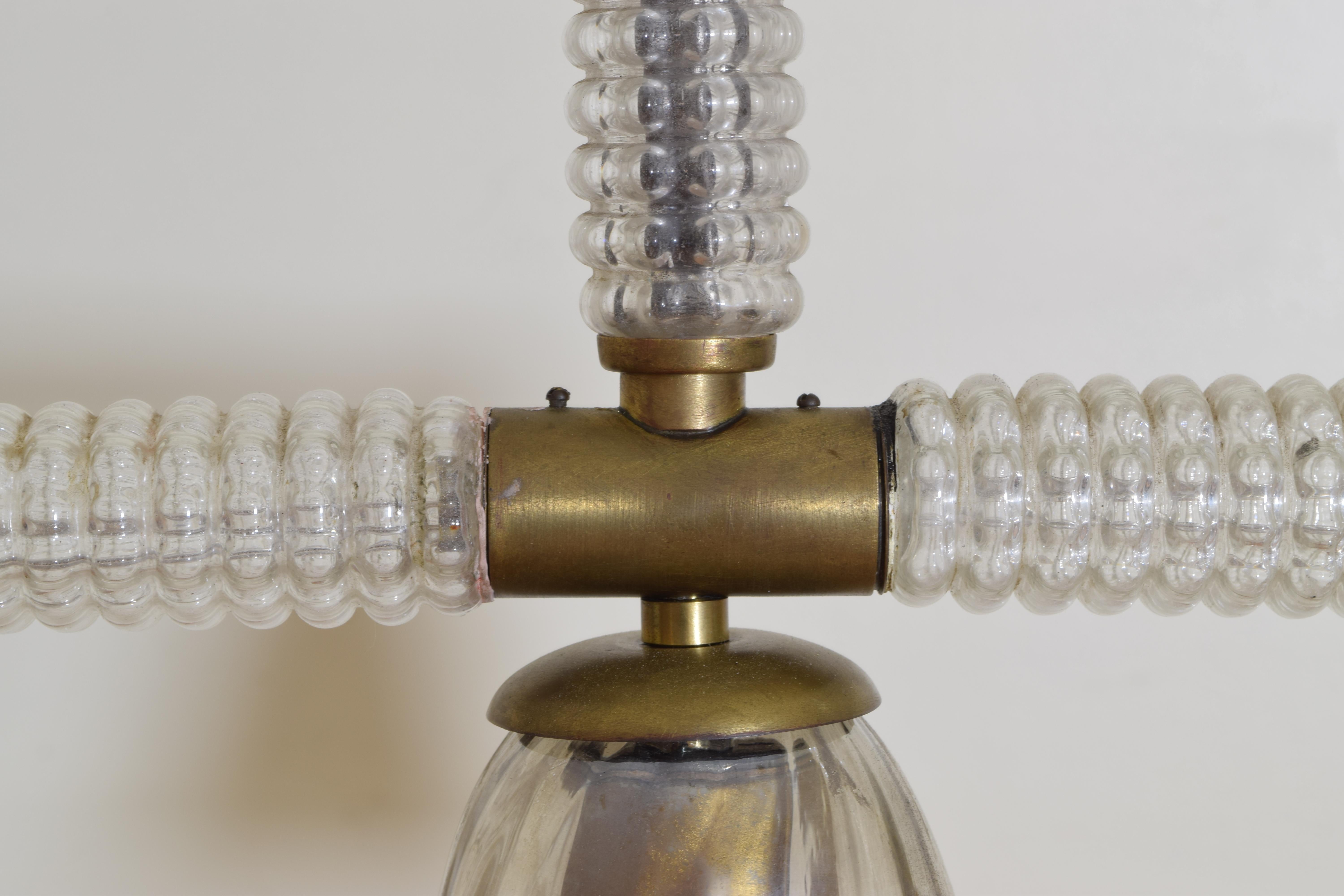Italian Cast and Blown Glass 3-Light Chandelier, Mid-20th Century, UL Wired 6