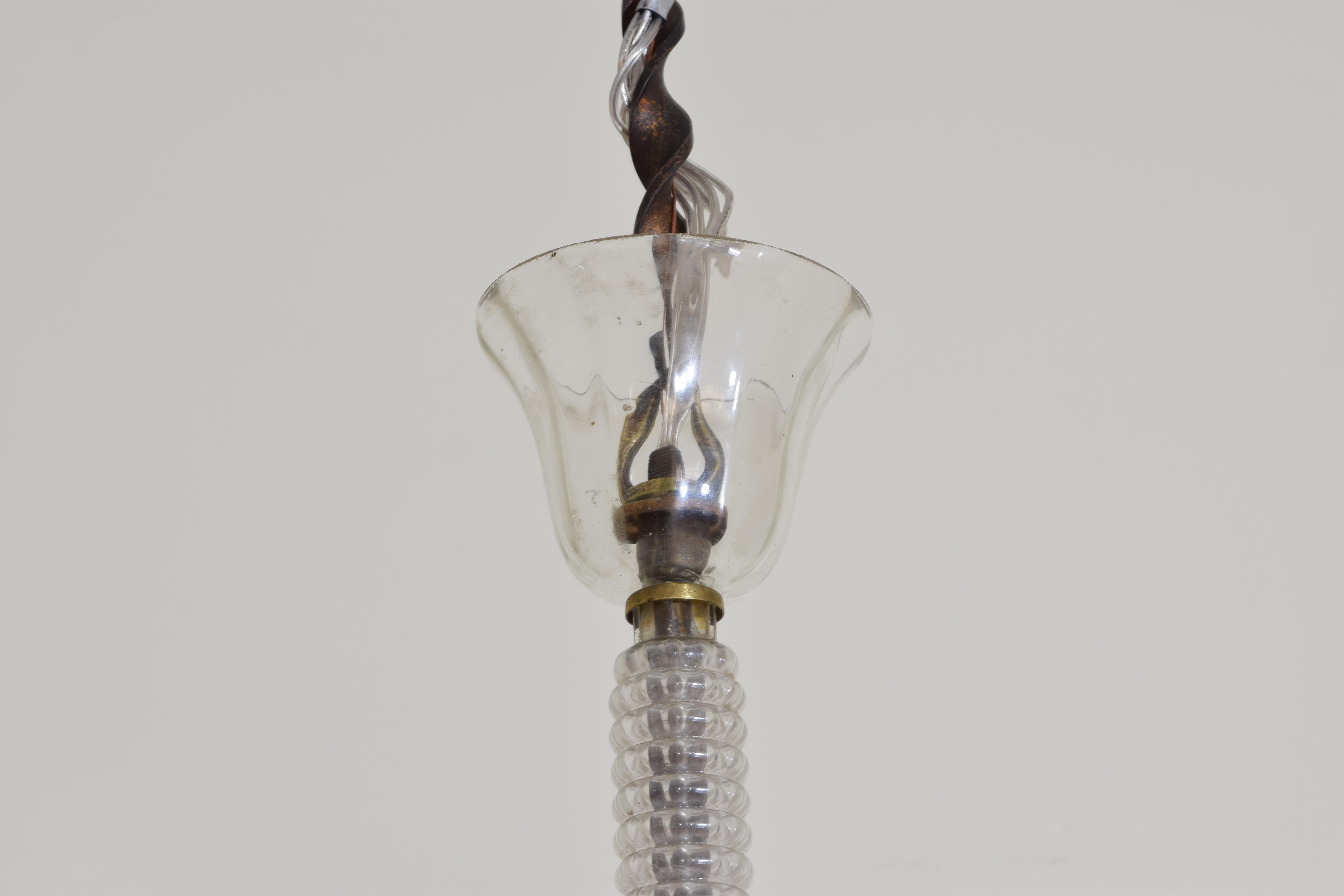 Italian Cast and Blown Glass 3-Light Chandelier, Mid-20th Century, UL Wired 3